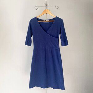 ☀️ Navy Blue Cotton V Neckline  3/4 sleeves Travel Dress – Fig, Size M